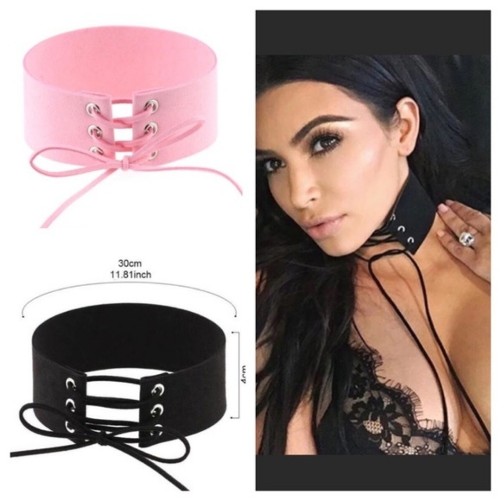 💋Bundle of 5 wide suede lace up necklace choker